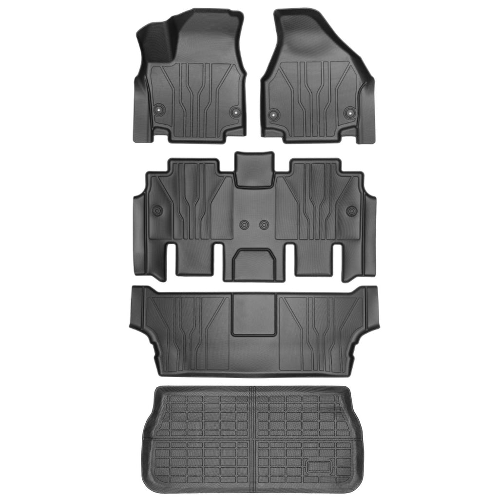 Chrysler Pacifica 2017-2025 (not Pinnacle) / Chrysler Voyager 2020-2024 (Non Hybrid Models) Black TPE Floor Mats & Cargo Mat