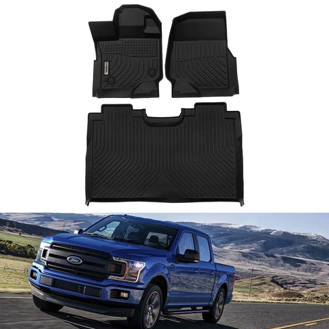 Ford F150 F-150 SuperCrew Cab 2015-2021 Black Floor Mats TPE