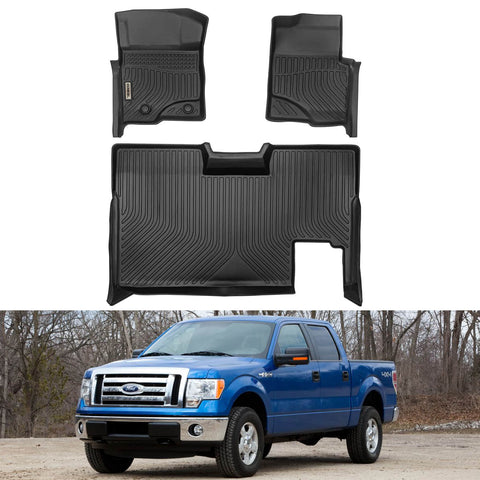 Ford F150 F-150 SuperCrew Cab 2011-2014 Black Floor Mats TPE