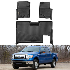 Ford F150 F-150 Super Crew Cab 2011-2014 Black Floor Mats TPE (with subwoofer in the rear)